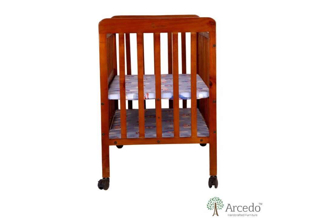 Wooden Baby Cot Bed with 4 Adjustable Wheels Walnut